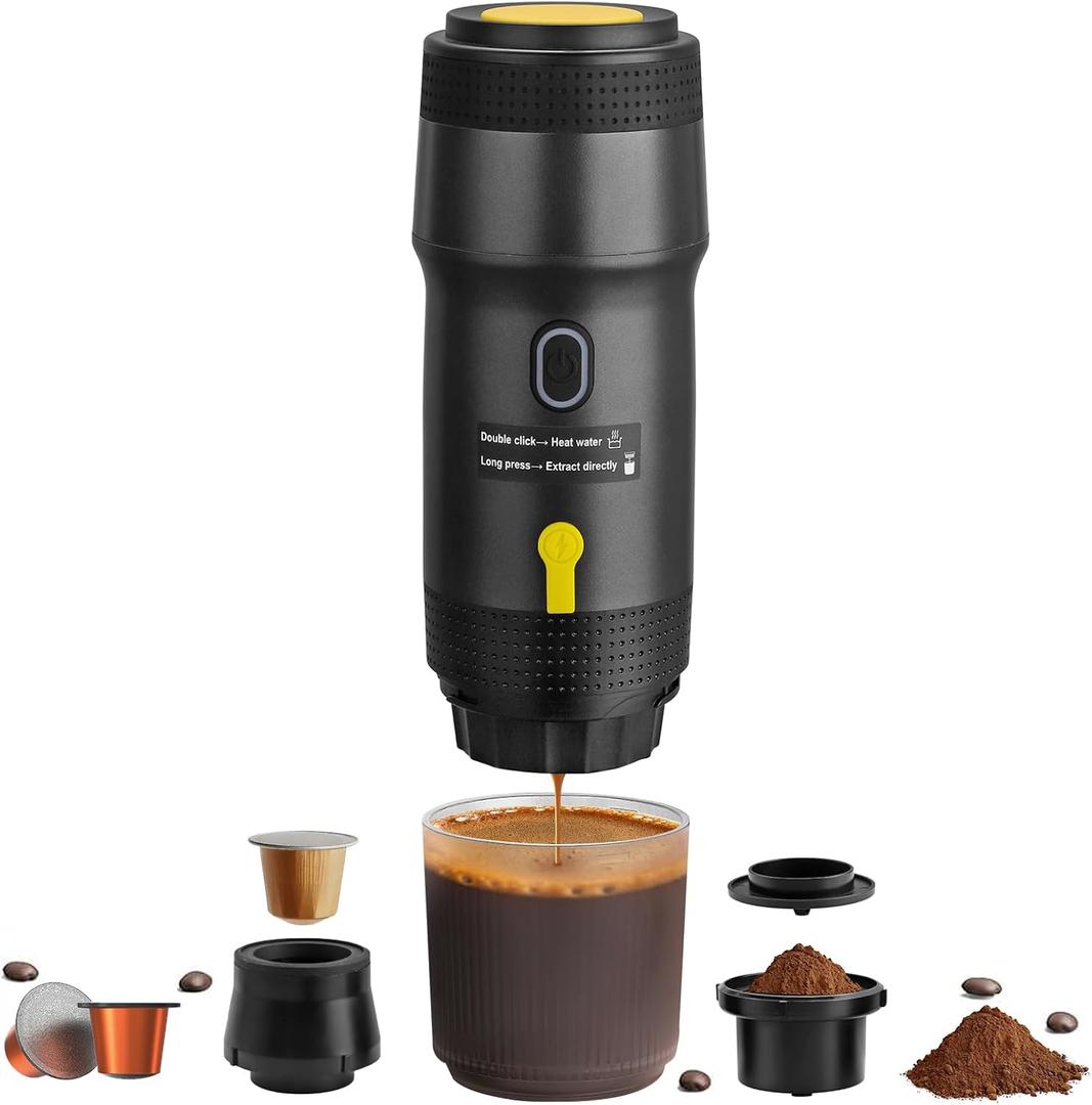 Portable Espresso Maker with Intelligent Anti-Dry Burn,25Bar Self-Heating 7Min Electric Mini Coffee Maker, compatible with NS/DG Capsules & Ground Coffee for Travel, RV, Office & Home