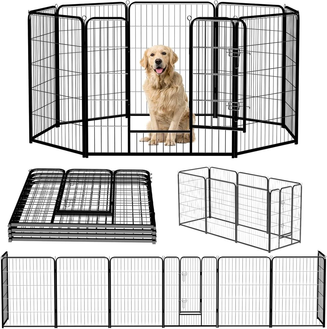NEWBULIG Dog Playpen 8 Panels 40" Height Foldable Heavy Duty Metal Dog Exercise Playpen Puppy Fence for Indoor Outdoor Yard (Jet Black)