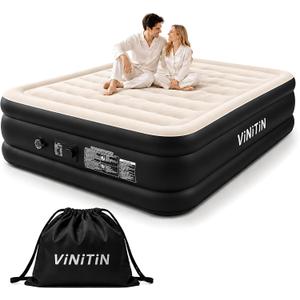 Queen Air Mattress with Built-in Pump, Elevated Inflatable Bed Black