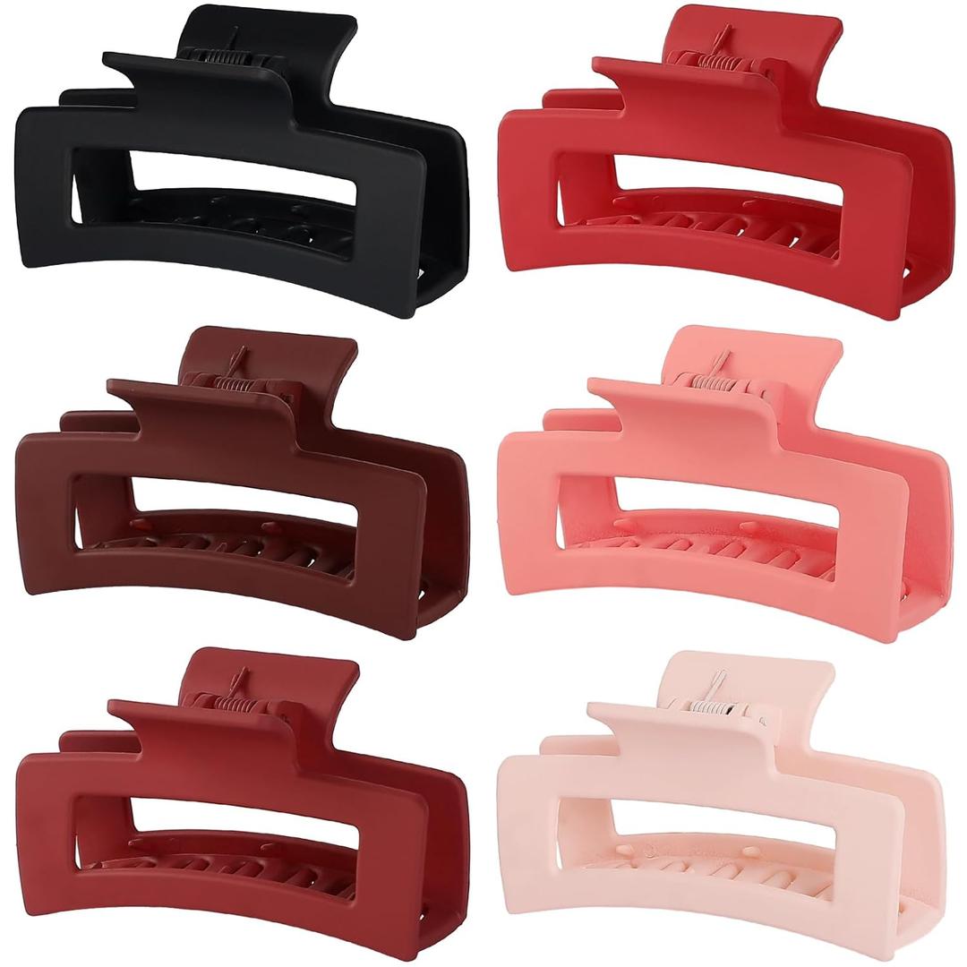 Sisiaipu 3.5 Inch Medium Hair Claw Clips 6 Pack Hair Clips for Women Square Rectangle Claw for Hair Banana Jaw Clips Hair Accessories for Girls -Red