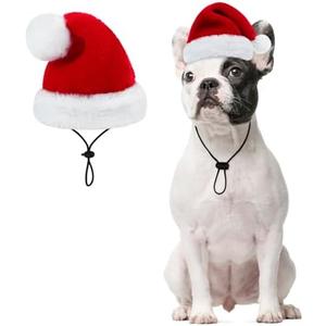 Queenmore Dog Santa Hat, Dog Christmas Hat, Soft Plush Christmas Headwear for Dogs, Funny Festive Red & White Santa Claus Costume for Small Medium Large Dogs with Adjustable Band, M