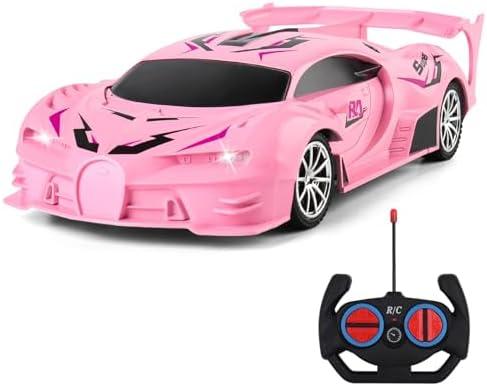 KULARIWORLD Pink Remote Control Car for Girls, Rechargeable High Speed Drift RC Cars Toys Gifts for Girl Age 6 7 8-12,1/18 Super Vehicle with Headlight Racing Hobby Xmas Birthday Gift