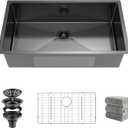 Kitchen Sink 32x18 Inch Undermount Kitchen Sink 16 Gauge Stainless Steel Single Bowl Gun Metal Black Finish with Accessories