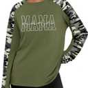 Long Sleeve Mama Shirts for Women Mama Letter Printed T Shirt Auntie Graphic Tees Funny Mom Pullover Top (Green, XXL)