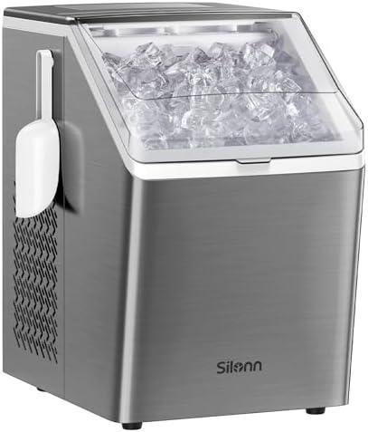 Silonn Ice Makers Countertop, 44lbs Per Day, 2 Ways to Add Water, Auto Self-Cleaning, Stainless Steel Ice Machine for Home Office Bar Party