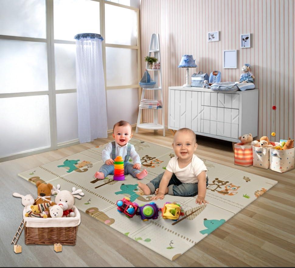 79"x71" Reversible Foldable Baby Play Mat for Floor – Extra Large Non-Toxic Foam, Thick-Padded & Waterproof Floor Playpen Mat for Kids (0-12 Months) & Toddlers, Easy to Clean for Indoor & Outdoor Use