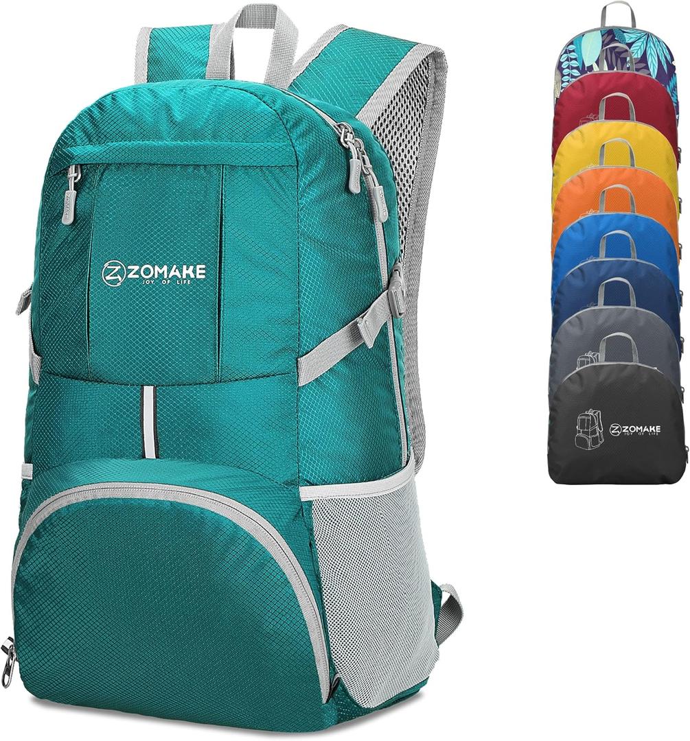 ZOMAKE Lightweight Packable Backpack 35L, Light Foldable Backpacks Water Resistant Collapsible Hiking Bag, Compact Folding Day Pack for Travel Camping(Lake Green)