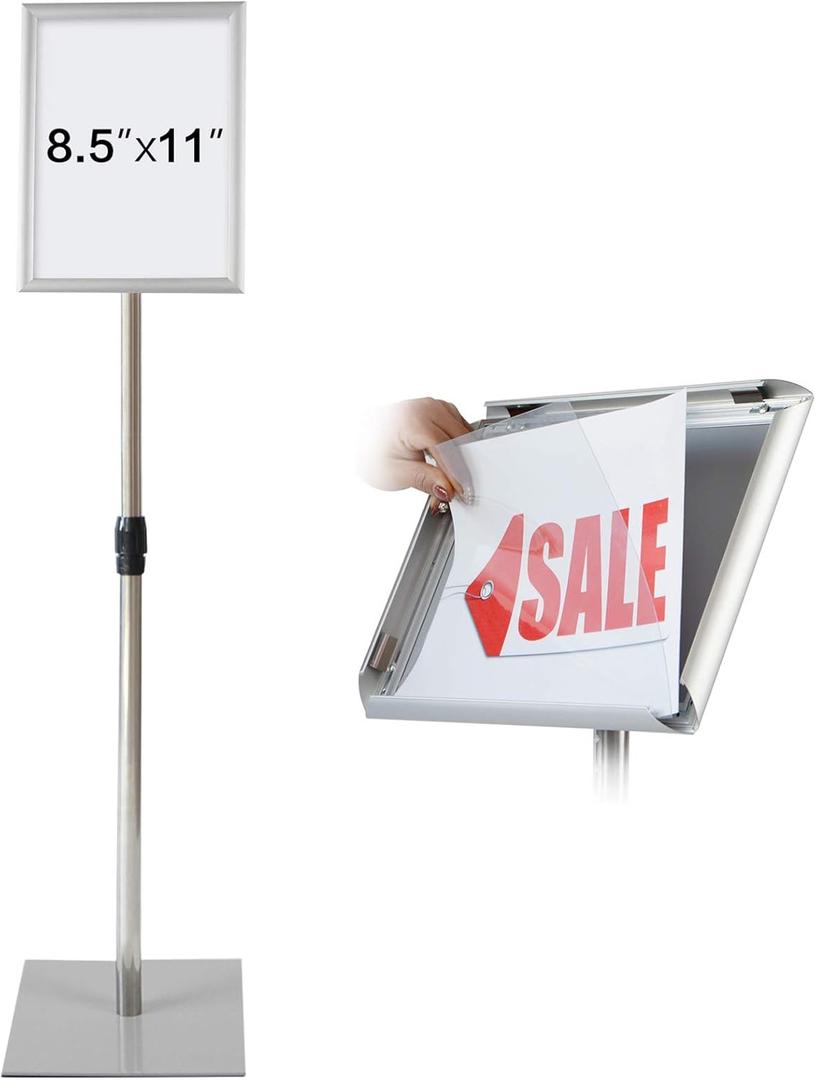 Adjustable Heavy Duty Pedestal Sign Holder Poster Stand - 8.5x11 Inch Vertical & Horizontal Sign Stand Displayed Poster Holder, Square Base Sign Stands for Display, Advertisement & Outdoor Sign Holder