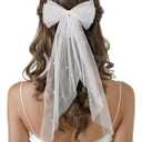 SWEETV Bridal Hair Bow Veil White Bow Clip Bachelorette Party Decorations Pearl Accessories Bride to Be Bridal Shower Gift