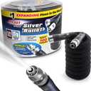 Pocket Hose Silver Bullet Expandable Garden Hose, Adjustable Turbo Shot Nozzle, AS SEEN ON TV, 25ft, Lead-Free, Ultra-Lightweight, Solid Aluminum Connectors, On/Off Valve, No Kink, Anti-Leak