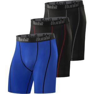 Runhit Compression Shorts Men Underwear Spandex Running Shorts Workout Athletic (Medium, 3 Pack:black Grey,Black Red,blue)