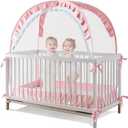 Lazyzzzz Crib Tent - Pop Up Crib Canopy with Double Zipper Self-Locked, Mosquito Net Mesh Crib Net to Keep Baby from Climbing Out, Portable Easy Install 55" L x 27" W x 51" H Pink