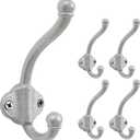 Dseap Cast Iron Wall Hooks L=5, Heavy Duty Coat Hooks, Rustic Vintage Farmhouse Hook for Hanging Winter Coats Jackets Towels Hats Bags Plants, Silver, Pack of 5 (VintageBold)