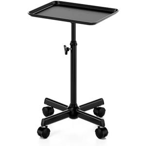 LWADALN Salon Tray Cart Tattoo Tray Rolling Tray Spa Tray, Dental Tray Height Adjustable, Salon Tray on Wheels Hairstylist Salon Trolley Cart,Black