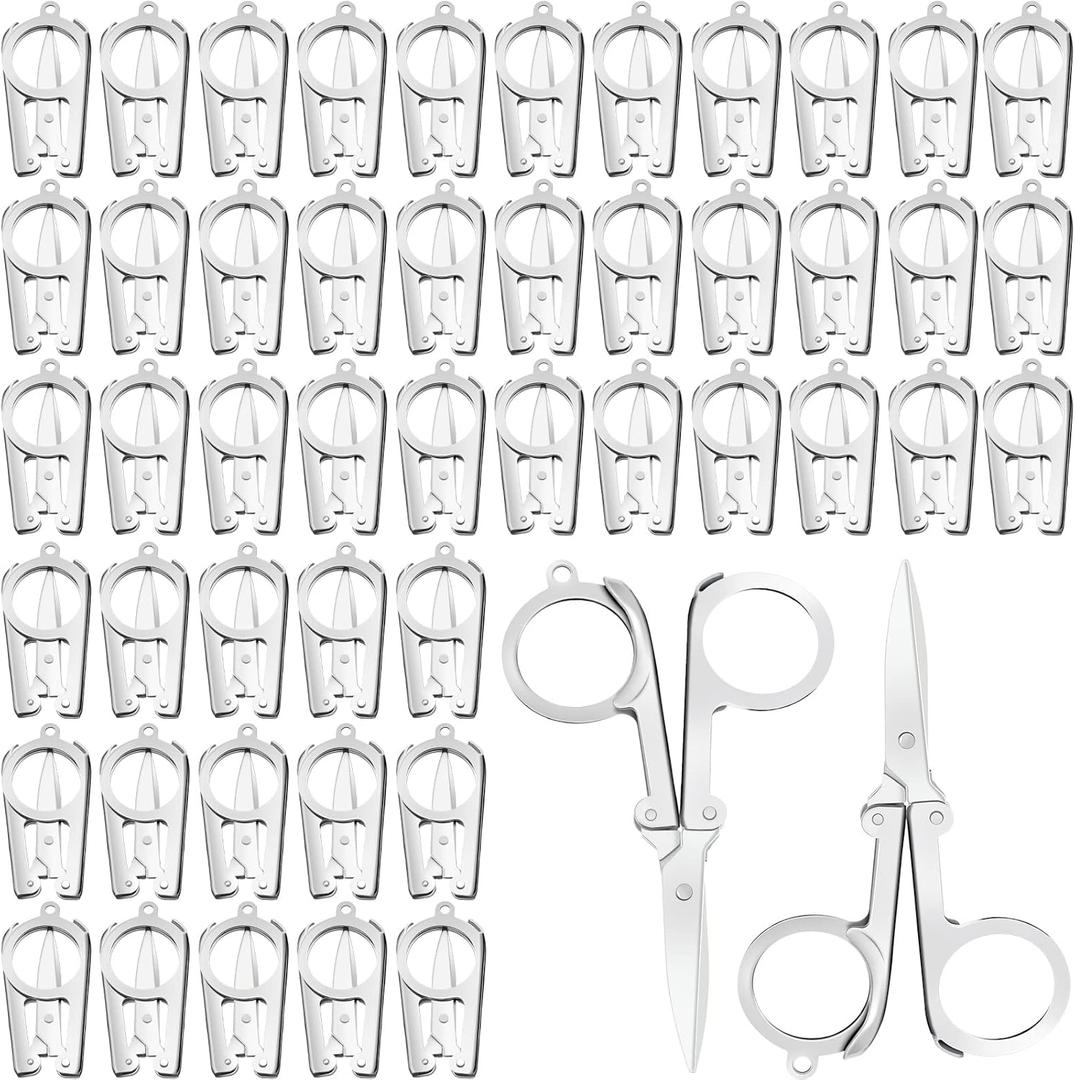 Therwen 47 Pcs Small Stainless Steel Folding Scissors - Pocket Portable Mini Scissors Bulk DIY Craft Cutter for Home Travel Sewing Office School Trip Camping Art Paper Cutting