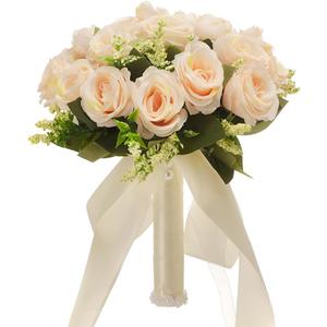 CYANLUX Wedding Bouquets for Bride Bridesmaid Bouquet Champagne White Artificial Roses Flowers for Wedding Valentine's Day Church Home Decoration (1#Champagne)