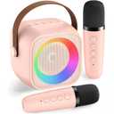 Karaoke Machine Portable Bluetooth Speaker 2 Microphones Lights Kids Gift