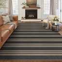 PureCozy Striped Easy Jute Area Rug 8x10 Black Washable Outdoor Patio Rug for Living Room Indoor Outdoor Carpet Non Slip Office Farmhouse Neutral for Backyard Balcony Porch Bedroom Dining Room
