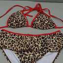 Women's 2 Piece Leopard Ruffle Bikini Sets Triangle Halter Y2k Swimsuit Contrast Trim Bathing Suit (Multicolor) M