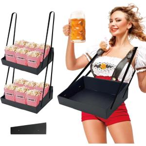 Halloween Popcorn Snack Trays,4x15x11.2 In Concession Carrier with Strap,Stadium Snack & Vending Tray,Hawker,20's Theme Costume Accessory,Usherette Movie & Popcorn Vendor Trays with Neck Strap (2 Pcs)