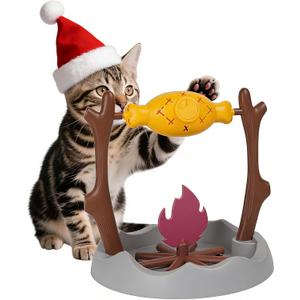 Cat BBQ Toy,Treat-Dispensing Slow Puzzle Feeder Bowls,Unique Rotatable Roast and Flame,Cognitive Training Game,Enrichment Interactive Stimulation Toys for Indoor Kitty
