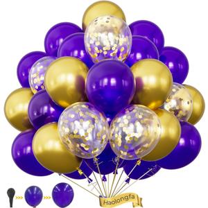 Purple and Gold Balloons,12 In 60 Pcs Dark Purple Balloon Metallic Gold Balloons and Confetti Balloon, for Mothers Day Decor, Class of 2025 Graduation Decor, Baby Shower, Birthday, Wedding Supplies