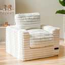 MAXYOYO Kids Bean Bag Chair, Comfy Faux Fur Bean Bag Sofa with Filler, Upholstered Floor Sofa with Pillows and Armrests, Lazy Floor Chair Couch for Boys and Girls, Beige