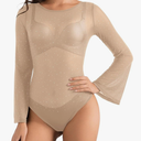 UEOIOW Women's Boat Neck Bell Long Sleeve Sheer Mesh Sparkle Rhinestone Going Out Bodysuit Tops Trendy S