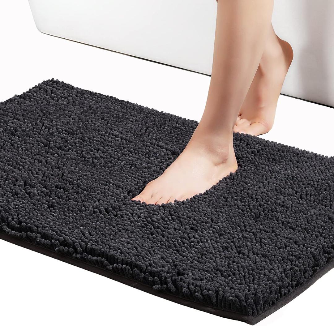 Non-Slip Plush Shaggy Chenille Bathroom Rug Mat, Machine Washable Durable Bath Mats, Ultra Soft and Absorbent Bath Rugs, Quick Dry Carpet for Bathroom Floor, Tub, Shower, Size 24 x 36 Inch