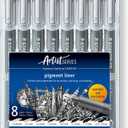 STAEDTLER 308 SB8 Pigment Liner Pens - Assorted Line Widths, Black (Set of 8)