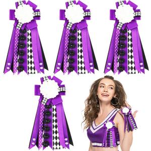 Norme 4 Pcs Mini Homecoming Decoration - 5.9" 2025 Homecoming Mum Flower & Ribbon Hand Accessories Set for Back to School Party Events Favors Supplies(Purple)