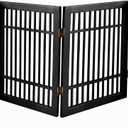 Urnporium Pet Dog Gate Freestanding, Strong Durable Folding Wooden Fence, Portable Acacia Hardwood Safety Barrier for Indoor & Outdoor Use (Black Pet Gate, 4 Panel 24" Tall)