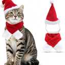Cat Santa Hat with Scarf, Christmas Costume Suit for Cats Small Dogs Rabbits Doll, Holiday Party Decoration for Pets, Red S