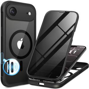 BERFY for iPhone Air Case, Compatible with MagSafe, Built-in Privacy Screen Protector, Camera Protection, Shockproof Full Body Phone Case 6.5", Clear Black