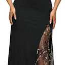 Verdusa Women's Sequin Mesh Wedding Guest Dress Ruched Long Dresses Elegant Concert Outfits Black Medium