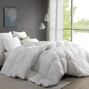 Premium Down Feather Fibers Comforter, All Season Duvet Insert, Ultra Soft High Fill-Power Hotel Quality Comforter with Corner Tabs(White), 120" X 98"