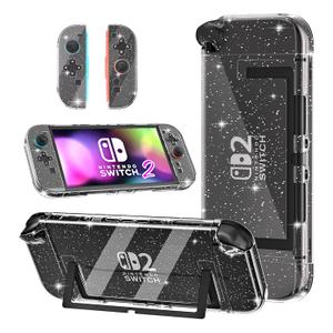[Optimized Version] GLDRAM Clear Glitter Case Compatible with Nintendo Switch 2 (2025), Dockable PC Protective Case + Detachable PC Joycon Cover, Hardshell Shock & Scratch Skin Protector Accessories