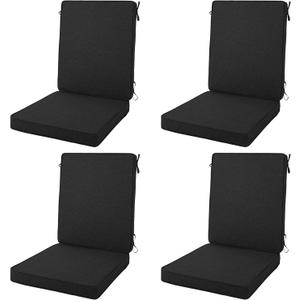 Outdoor Chair Cushions 20x20, Water-Resistant & Fade-Resistant, Patio Furniture Lawn Dining Chair Seat Replacement with High Back, Ties Zipper, Removable Cover, Set of 4, Black