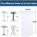 6 Packs Round Cocktail Table Skirt 32"x 43" Spandex Stretch Cocktail Tablecloth with Wavy Drapes, White Spandex Fitted High Top Table Covers for Wedding Bar Party Birthday Banquet Tables