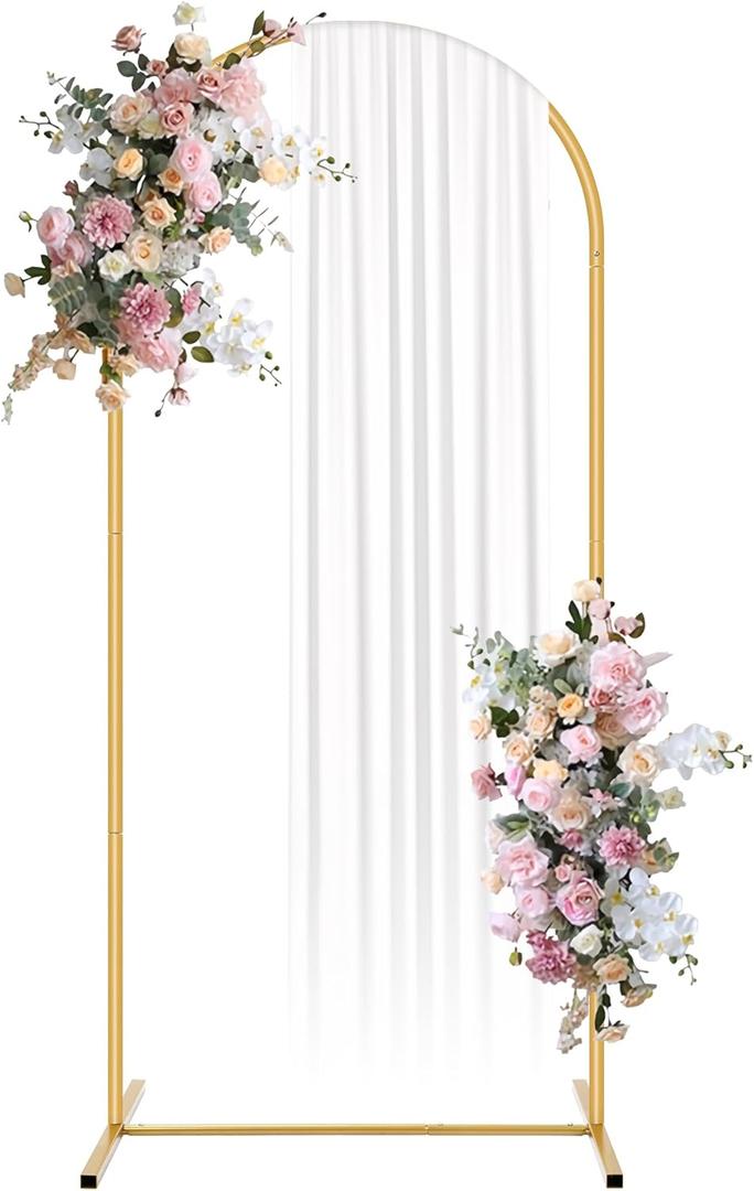 Shinoske Metal Arch Backdrop Stand-Stylish Garden Arbors-Wedding Arches for Ceremony-Easy to Assemble and Disassemble Gold Backdrop Stand for Weddings,Birthdays,Parties,Garden Decorations (5ft,Gold) (5x1.9FT(HxW))