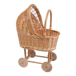 Vintage Woven Rattan Baby Carriage Basket Handcrafted Wicker Stroller for Baby Shower, Flower Girl Basket, Baby Things, Rustic Home Decor, Photography Props, Floral Arrangements (Large)