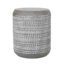 Benjara Outdoor End Table, 16 Inch Round Gray Faux Concrete w White Pattern