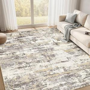 Area Rugs for Living Room: 6x9 Abstract Washable Rug Modern Neutral Large Soft Stain Resistant Non-Slip Backing Machine Table for Bedroom Dining Room Indoor Home Office Carpet - Gold Brown
