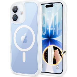 for iPhone 17 Case for Women Girls,Compatible with MagSafe,Camera Control,Full Camera Protection, Cute Wave Magnetic Phone Case for iPhone 17,Frosted Clear