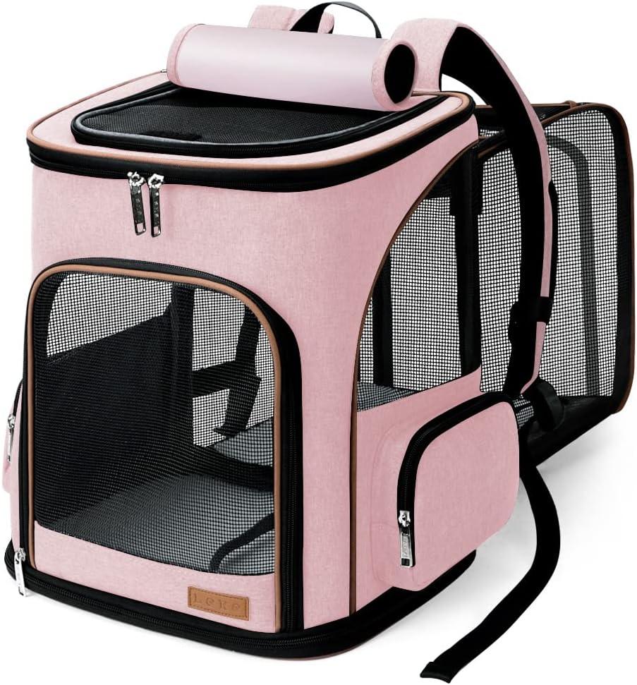 Lekereise Pet Carrier Backpack Expandable Cat Backpack for Small Dogs Cats, Dog Backpack Bag with Breathable Mesh, Pink (23.6"L x 13.4"W x 15.0"H)