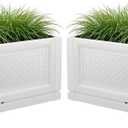 Large Planters for Outdoor Plants 2-Pack - 15.75x31.5in Rectangular Long Pots for Plants Outdoor Planters for Porch, Patio, Deck, Balcony, or Front Porch Decor by Pure Garden (White)