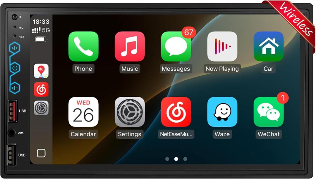 7" Double Din Car Stereo with Wireless CarPlay & Android Auto, Built-in DSP Exclusive, 240W Hi-Power Audio, Full View Touchscreen, Bluetooth 5.3, FM/ AM Radio, Steering Wheel Control, Auto Backup Cam