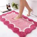 Wylumen Cute Scalloped Rose Pink Bathroom Rugs Mat, Non Slip Absorbent Quick Dry Bath Mats for Shower Room, Microfiber Bath Mats for Bathroom Floor Washable Carpet for Shower Tub Sink Bedroom, 20"x32"