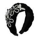 Florate Big Wide Crystal Flower Headband for Women Pearl Rhinestone Butterfly Leaf Padded Velvet Elegant Floral Hairband (H1101-black)