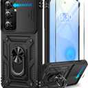 Taisairu for Samsung Galaxy S24/Samsung Galaxy S25 Case with Screen Protector & Slide Camera Lens Cover, Built-in Ring Stand Protective Phone Case for Samsung S25 Case/Samsung S24 Case (Black)